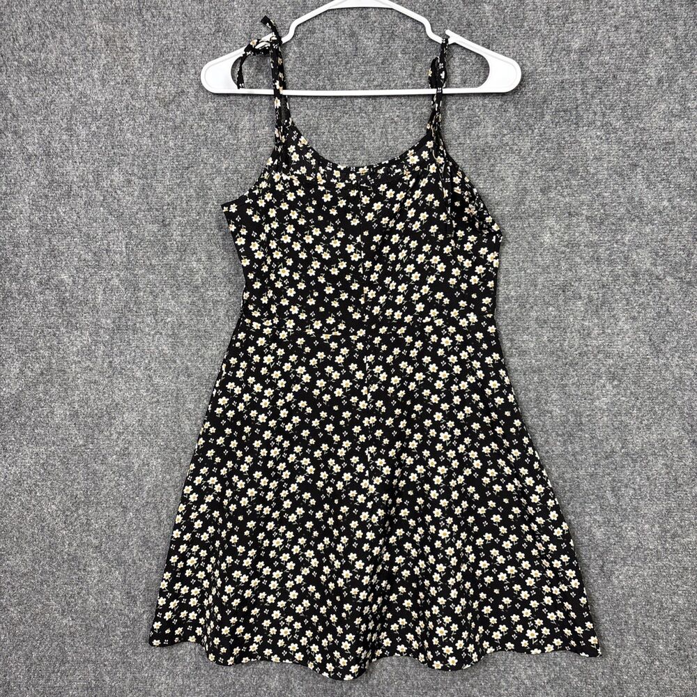 Mini Floral Y2k Babydoll Dress Womens Size S Black Floral Daisy